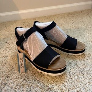 TOMS Black and Brown Wedge Sandals